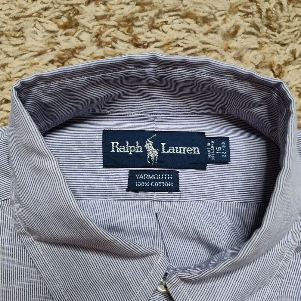 Polo Ralph Lauren Striped Men Sz L 16 32-33 Oxford Long Sleeve‎ Button Up Shirt